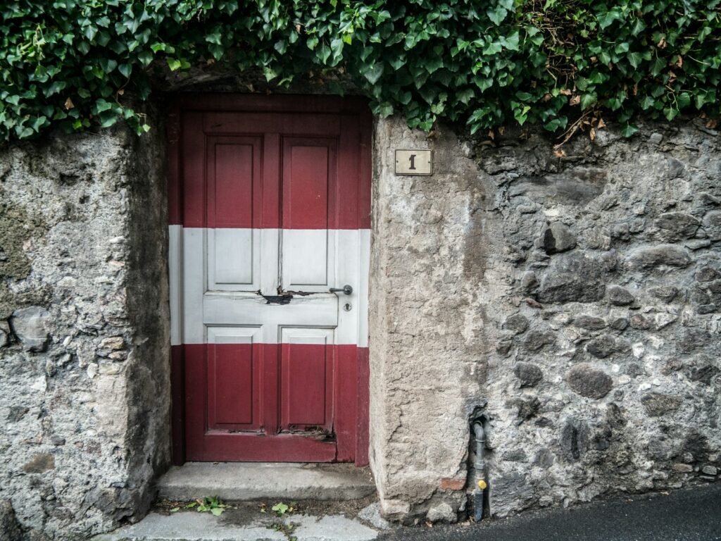 closed white and red door